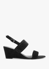 DANIEL Lia Black Suede Diamante Low Wedge Sandals Size: 37, Colour: Bl