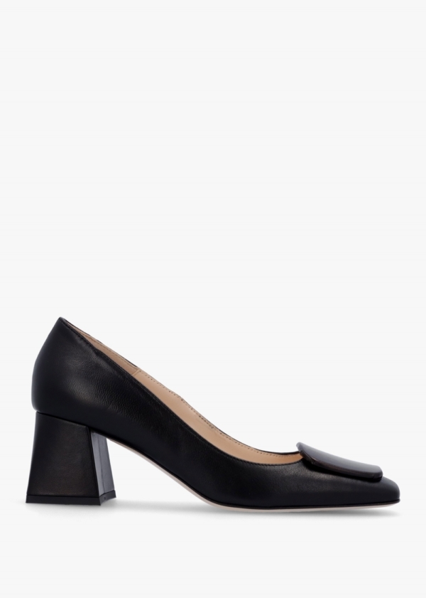 DANIEL Nessie Black Leather Block Heel Court Shoes Colour: Black Leath