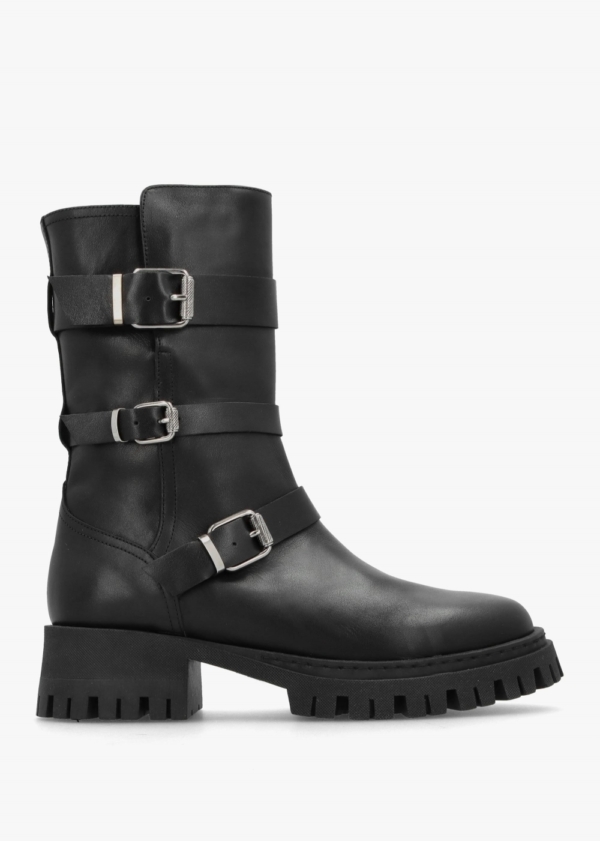 DANIEL Niker Black Leather Tall Biker Boots Colour: Black Leather