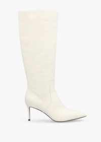 DANIEL Saffia Cream Leather Slim Heel Knee Boots Size: 41, Colour: Cam