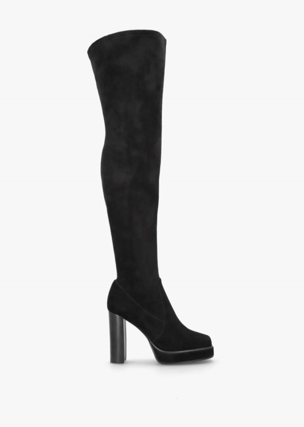 DANIEL Sipper Black Suede Over The Knee Platform Heeled Boots Size: 41