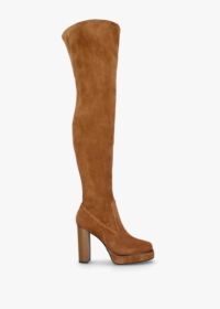 DANIEL Sipper Tan Suede Over The Knee Platform Heeled Boots Size: 41,