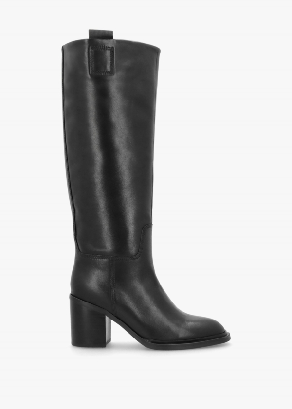 DANIEL Sound Black Leather Block Heel Knee Boots Colour: Black Leather