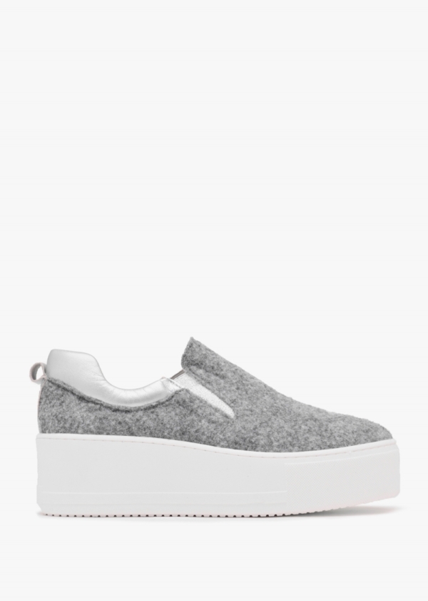 DANIEL Teltro Grey Felt Flatform Slip On Trainers Size: 40