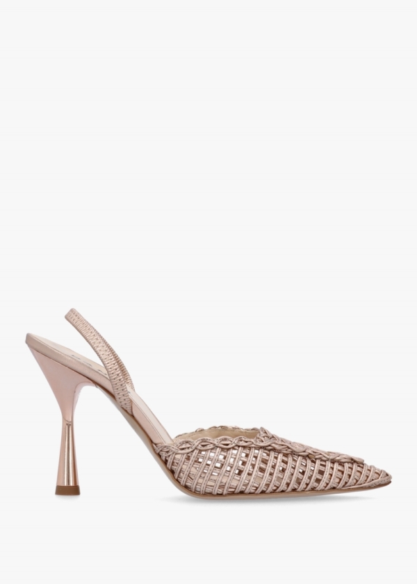 DANIEL Tiffi Rose Gold Metallic Leather Woven Sling Back Heeled Shoes