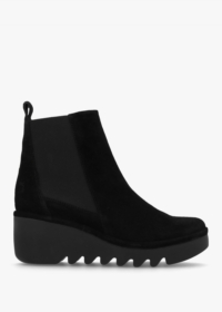 FLY LONDON Bagu Black Suede Wedge Chelsea Boots Size: 41, Colour: Blac