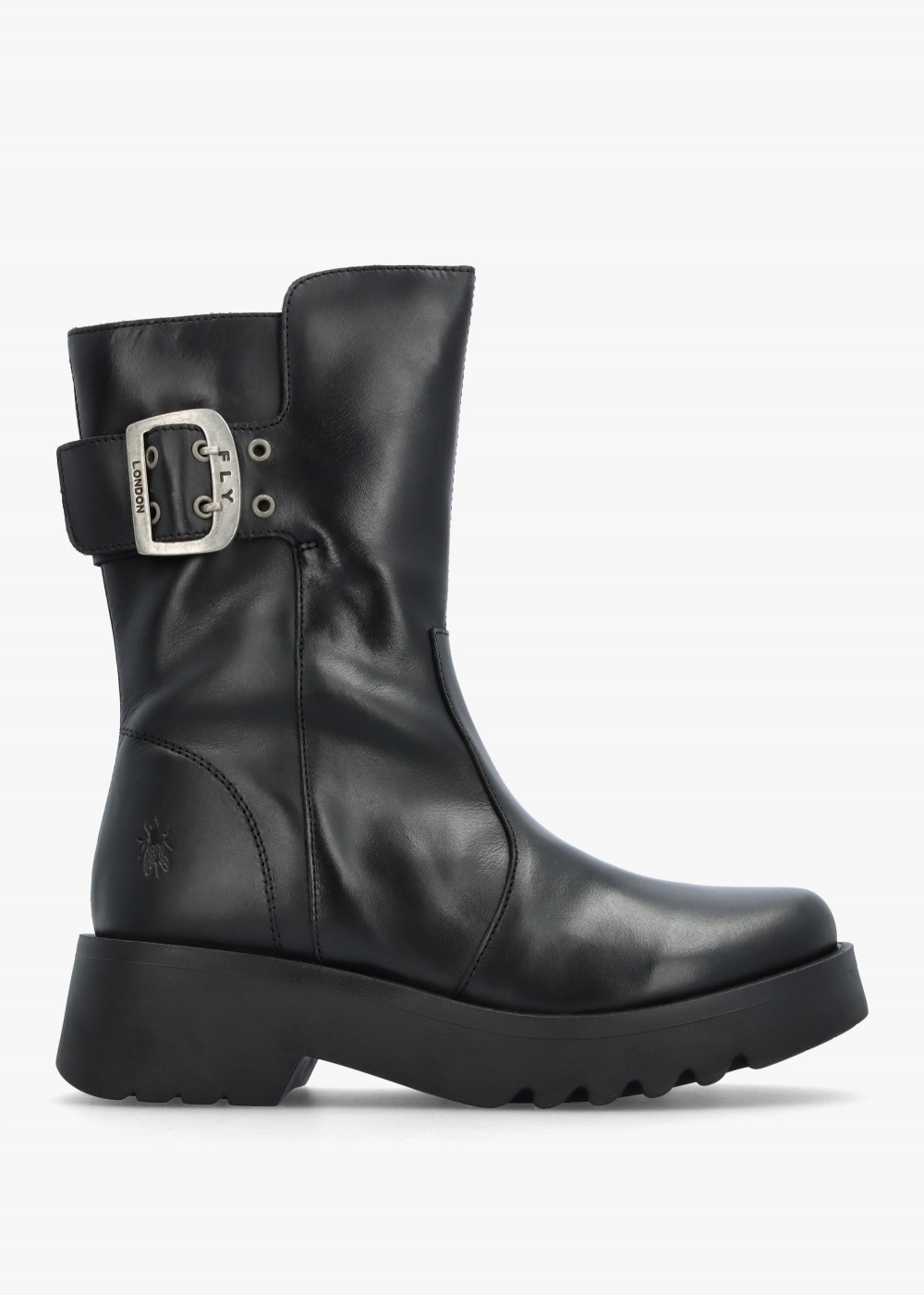 FLY LONDON Mazz Black Leather Chunky Calf Boots Colour: Black Leather