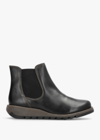 FLY LONDON Salv Black Rug Leather Wedge Chelsea Boots Colour: Black Le