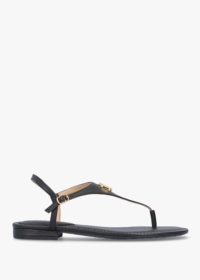 LAUREN RALPH LAUREN Ellington II Black Leather Toe Post Sandals Size: