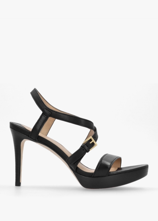 LAUREN RALPH LAUREN Kerri Burnished Black Leather Platform Heeled Sand