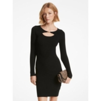 Michael Kors Womens Black Empire Cutout Rib Dress