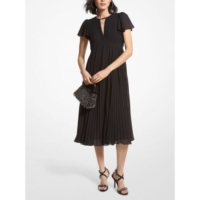 Michael Kors Womens Black Pleated Midi Dress