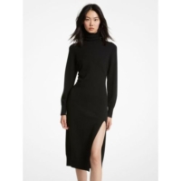 Michael Kors Womens Black Turtle Neck Slit Midi Dress