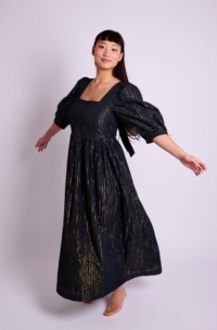 MuthaHood Minna Metallic Stripe Midnight Cotton Dress