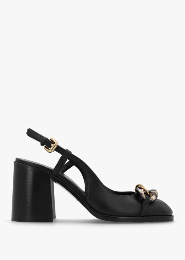 SEE BY CHLOE Chain Line Black Leather Block Heel Pumps Colour: Black L