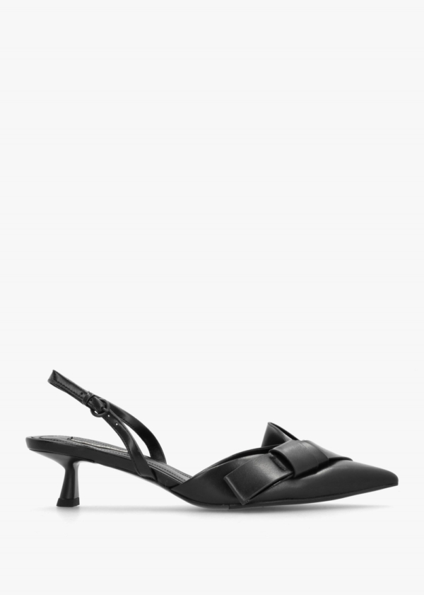 URBAN REVIVO Urbie Black Leather Kitten Heel Sling Backs Colour: Black