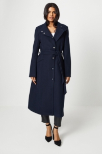 Petite Funnel Neck Belted Wrap Coat