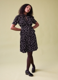 Joanie Clothing Delia Polka Dot Print Mini Tea Dress – 8 (Black)