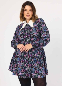Joanie Clothing Jenna Jacobean Print Dagger Collar Mini Dress –  UK 26 (Black)