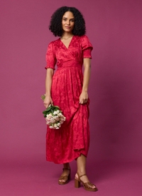 Joanie Clothing Alberto Floral Damask Midaxi Dress – Scarlett-8 (Red)