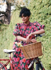 Joanie Clothing Priya Dahlia Floral Print Puff Sleeve Midi Dress – XXL (UK 24-26) (Pink)